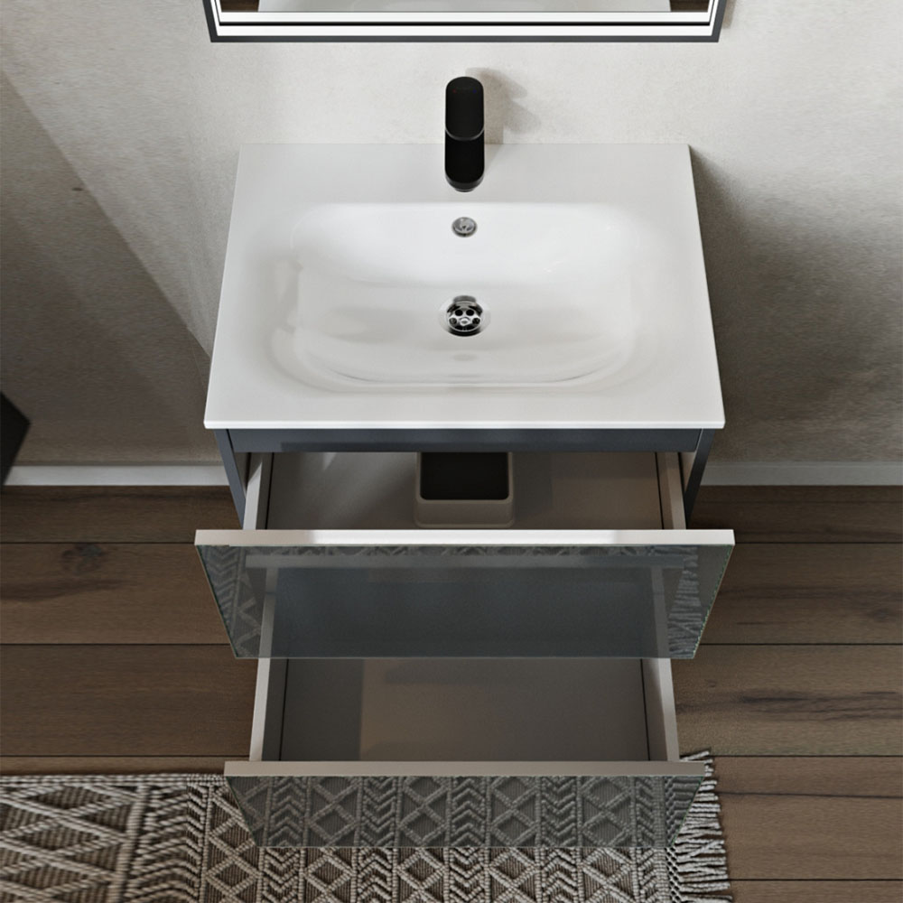 Тумба с раковиной подвесная (60 см) Terminus Vega VEG10602701601OSL, графит