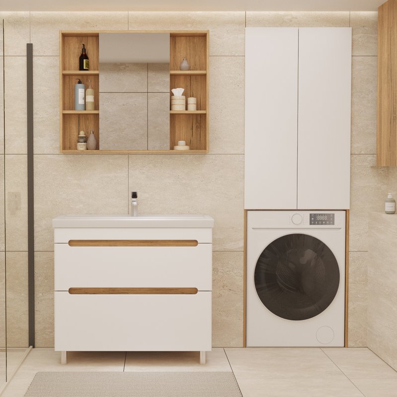 Шкаф-пенал напольный SanStar Diva/Модена 65 для стиральной машины белый, дуб вотан