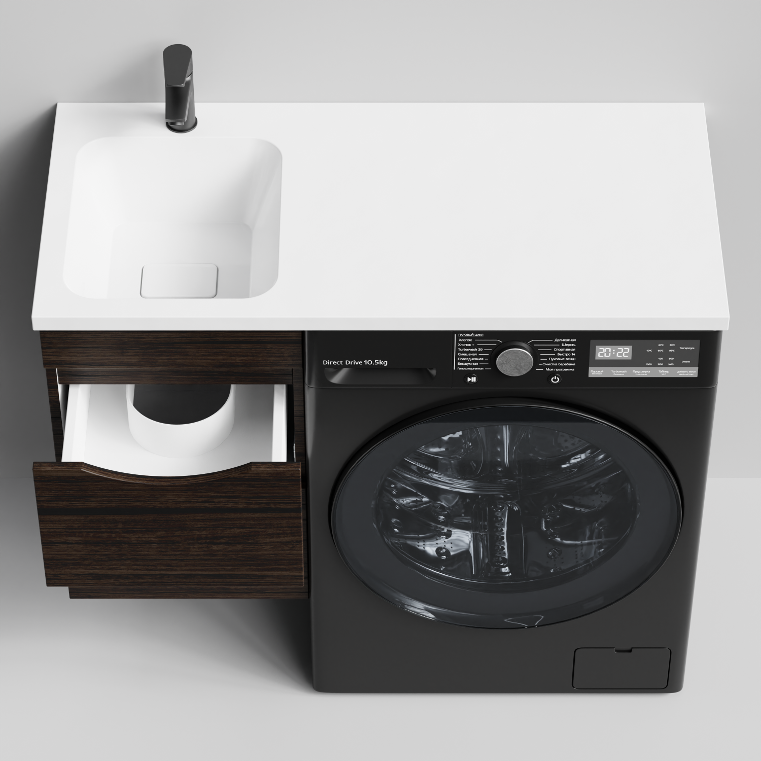 Тумба Vod-ok 38 с раковиной Смайл 100 подвесная, под стиральную машину, левая, Палисандр