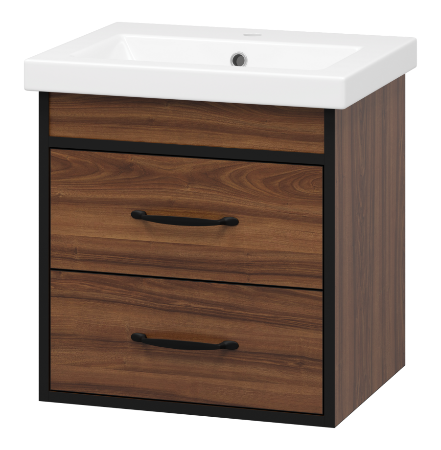 Тумба с раковиной Misty Кедр 50 подвесная, черный/орех