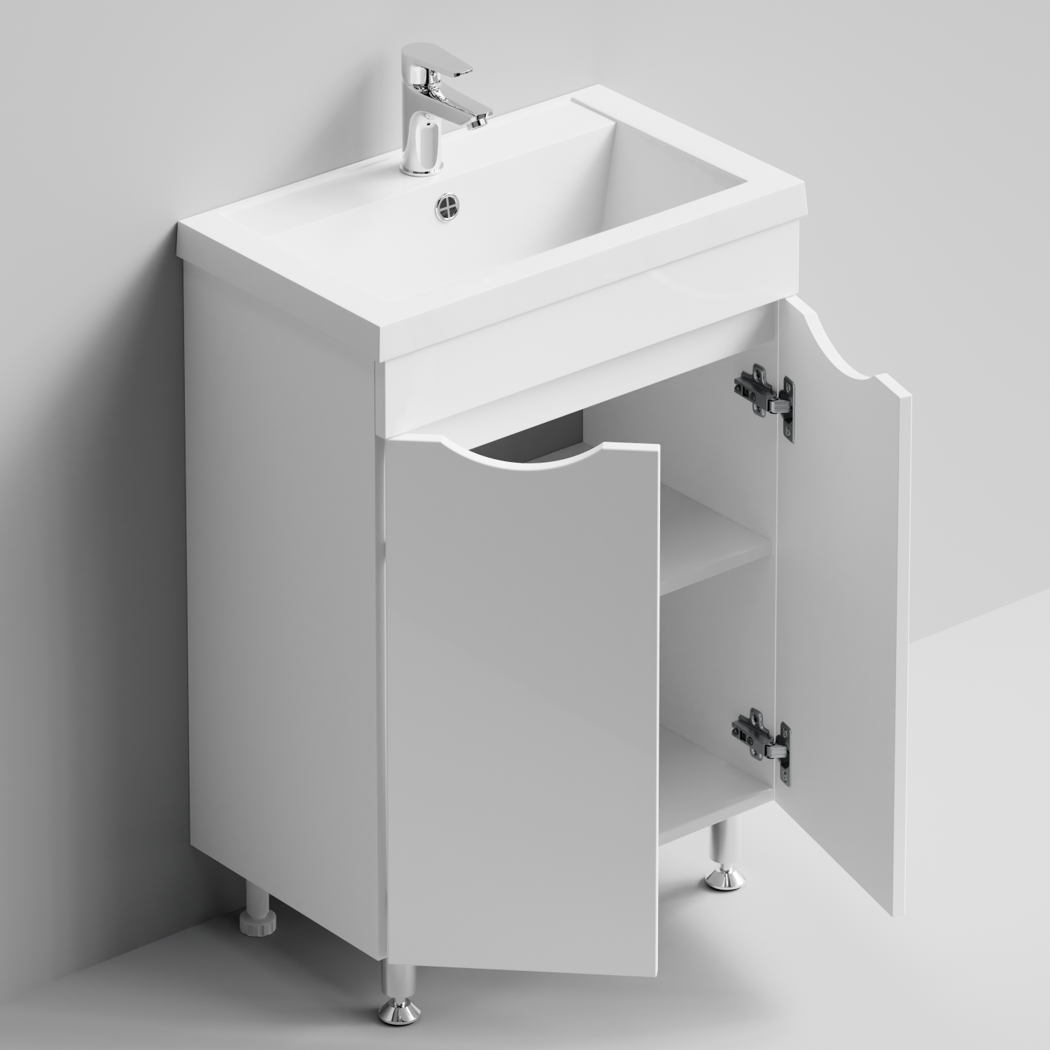 Тумба с раковиной Vod-ok Смайл 58 напольная, белый глянец