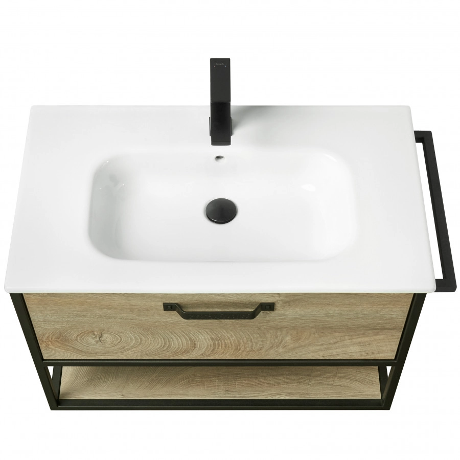 Тумба подвесная Aquaton Лофт Фабрик 80 с раковиной VICTORIA-N 80х46, дуб эндгрейн