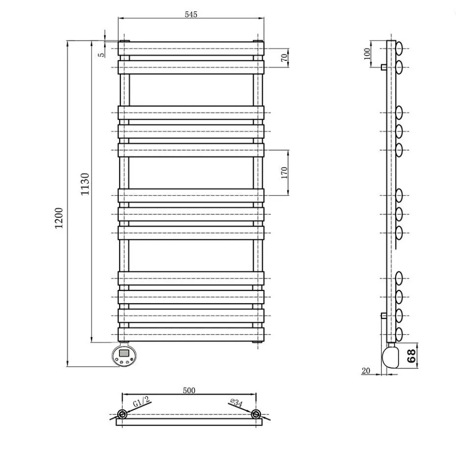 Полотенцесушитель электрический Domoterm Альфа П12 500х1130 EL левый, белый матовый