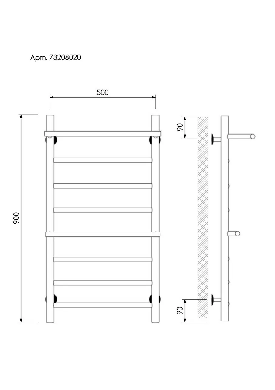 Полотенцесушитель водяной Laris Лавина П9 500х800 с полкой, хром