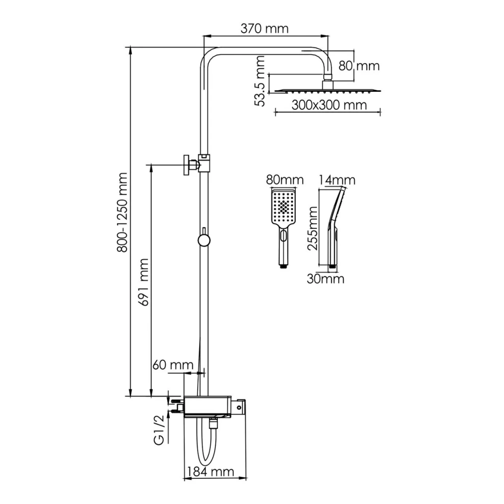 Душевая стойка WasserKraft A114.162.130.CB Thermo черный Soft-touch от магазина Vanna-Vanna.ru!
