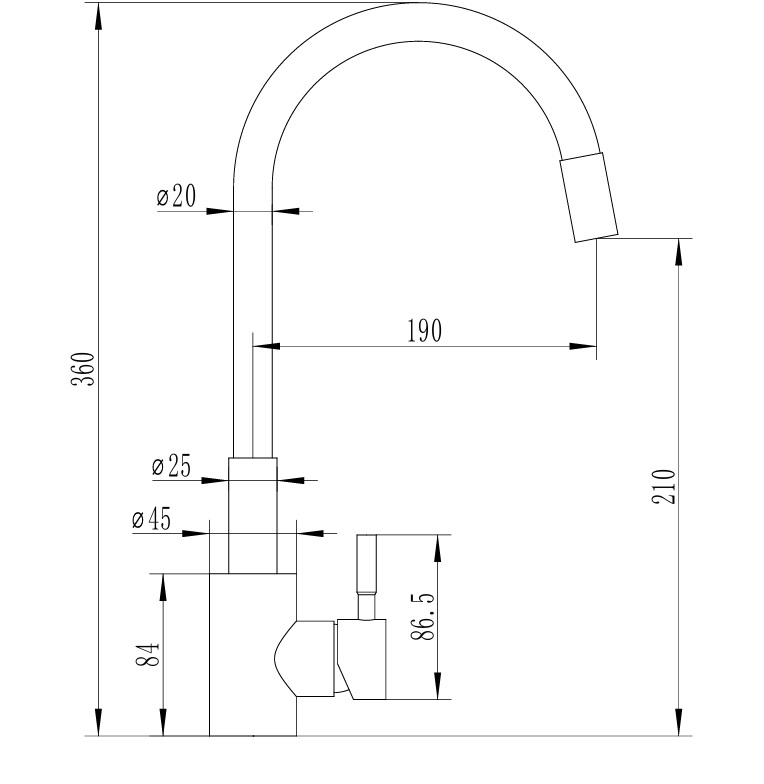 Cмеситель для кухни Ceruttispa Атэна H-B (ATENA H-B) из нержавеющей стали, цвет хром, излив черный