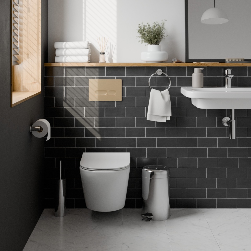 Комплект 3в1 IBERICA BLANCA инсталляция SILENCIO, унитаз BILBAO ALTO белый, кнопка смыва ESTI-R золото матовое (IB001.BLA.234.215)