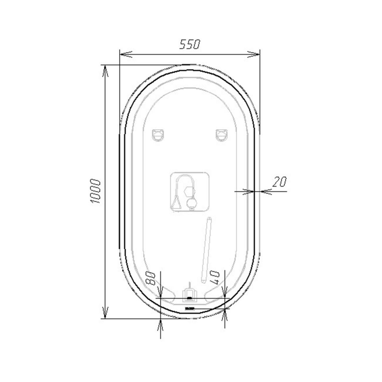 Зеркало Viant Марсель 55х100 свет, белый