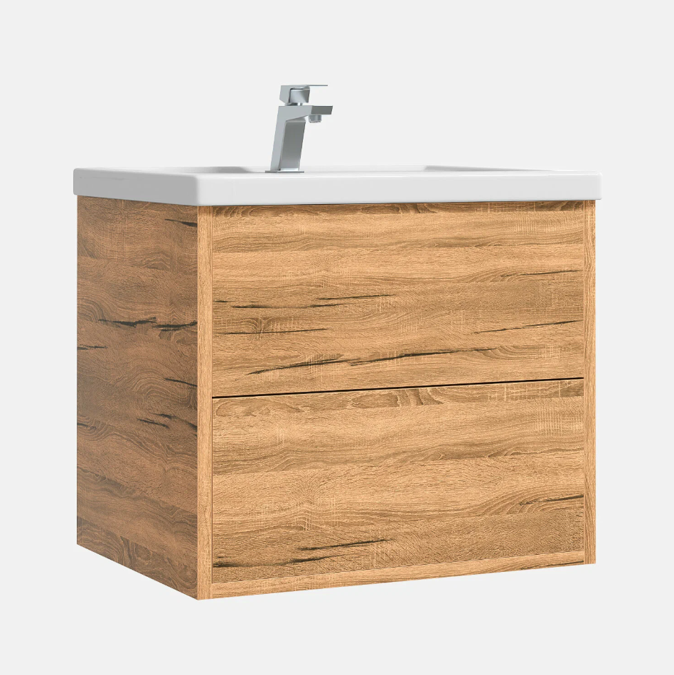 Тумба подвесная SanStar Siva 50 с раковиной Фостер 50 (комплект) Дуб вотан