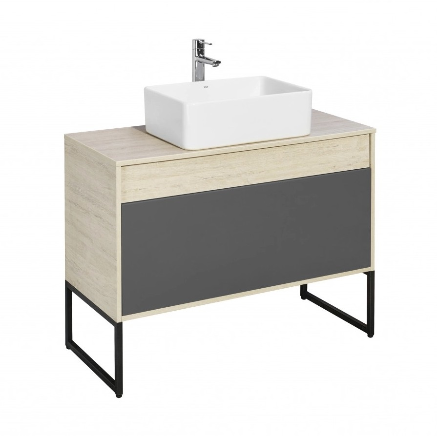 Тумба подвесная Aquaton Лофт Урбан 100 с раковиной MILA 35х50, серый графит, дуб орегон