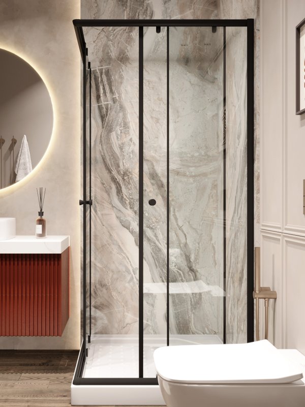 Душевой уголок Parly ZQ81B 80х80 см, с поддоном, профиль матовый черный, стекло прозрачное