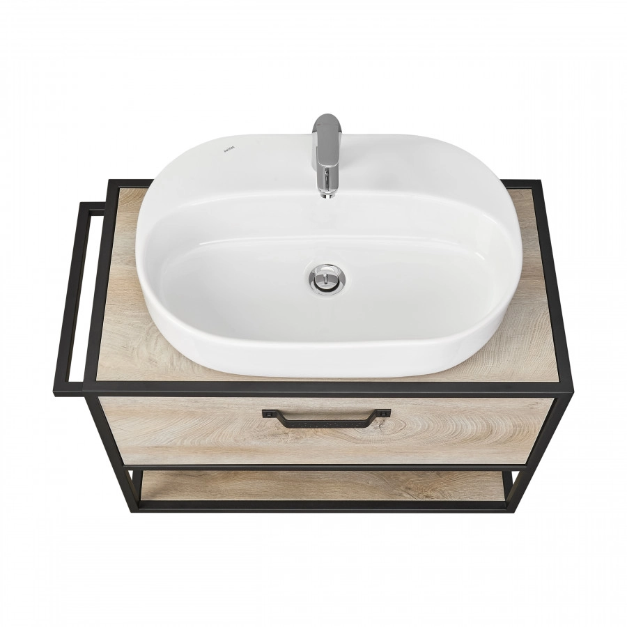 Тумба подвесная Aquaton Лофт Фабрик 80 с раковиной Одри 42x62 Round, дуб эндгрейн