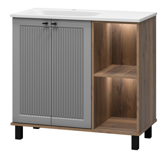 Тумба с раковиной Brevita Lumus 90 напольный, серый, темное дерево, L