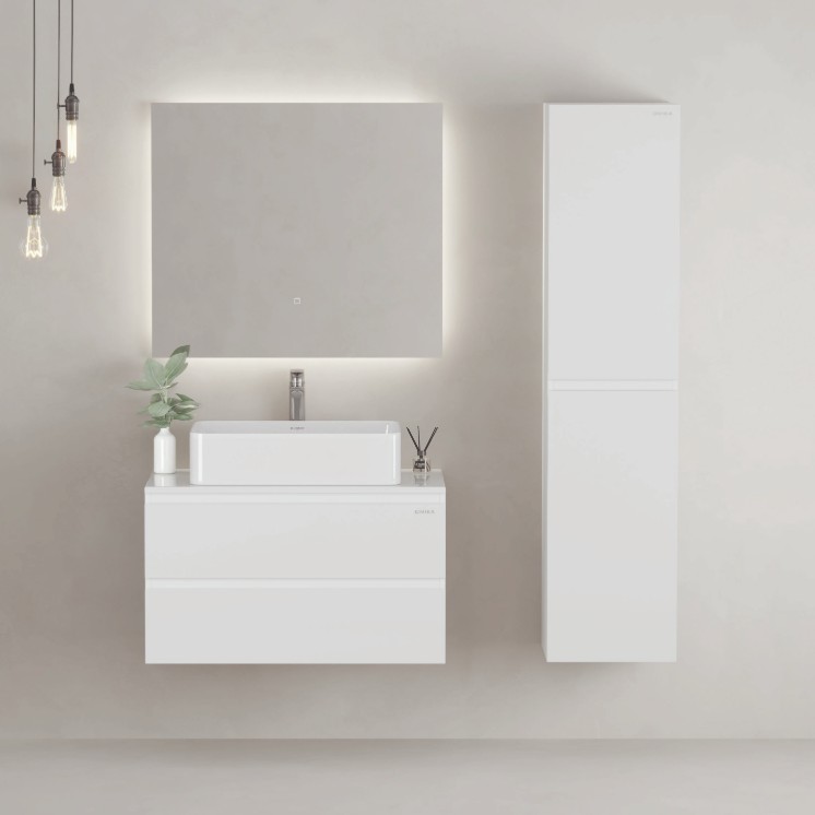 Тумба подвесная Onika Алеста 80 со столешницей и раковиной Олимпия 56, белая