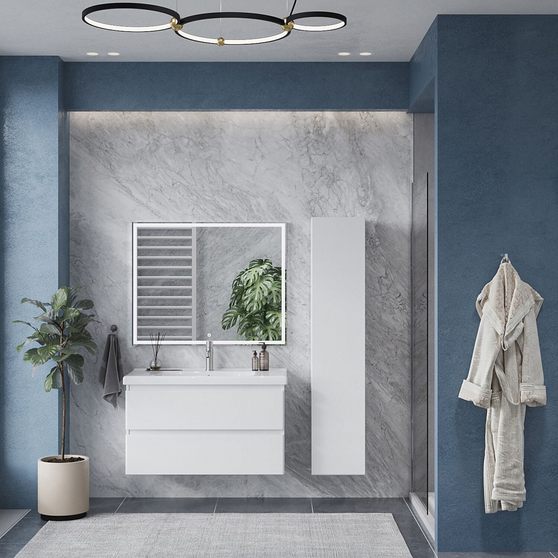 Тумба подвесная SanStar Riana 100 с раковиной Гармония 100 (комплект), белая