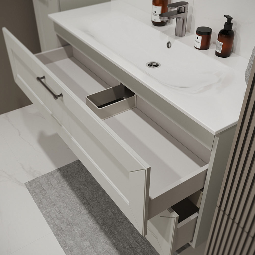 Тумба с раковиной подвесная (120 см) Terminus Victoria VIC101202900301O, белый, ручки черный