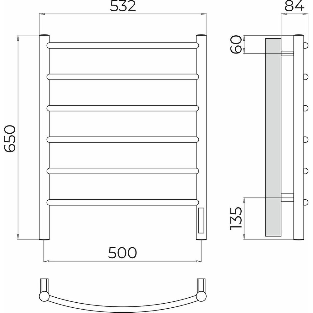 Полотенцесушитель электрический Terminus Классик П6 50х65, правый