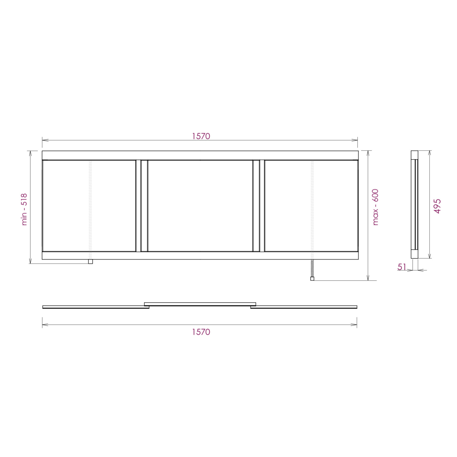 Экран под ванну Onika Одио Нова 160 раздвижной белый