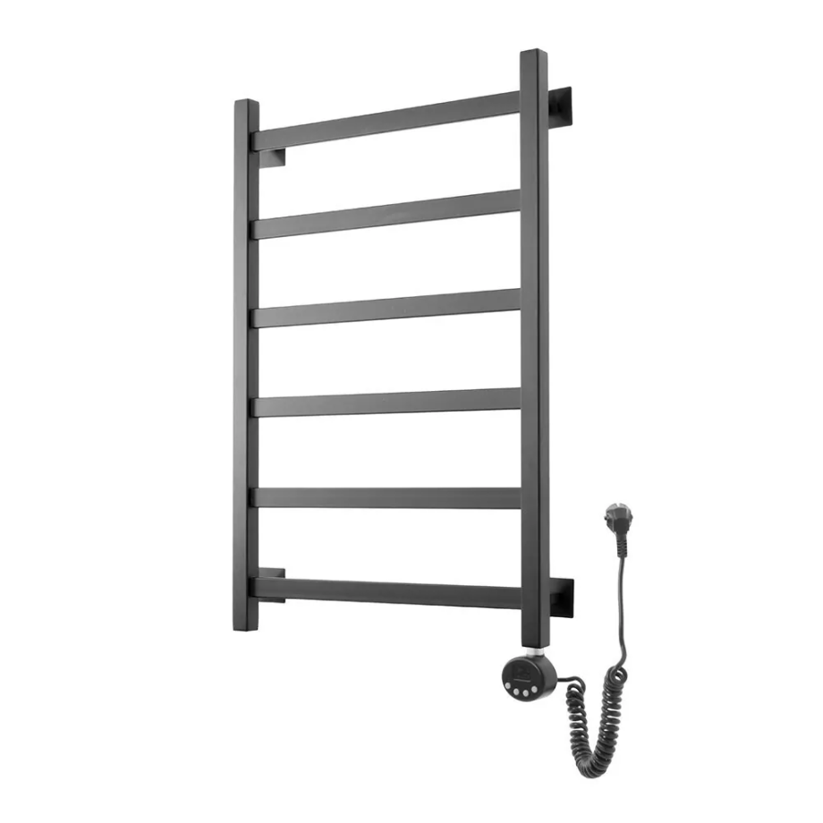 Полотенцесушитель электрический Domoterm Квадро Плюс П6 500Х800 ER правый, черный матовый
