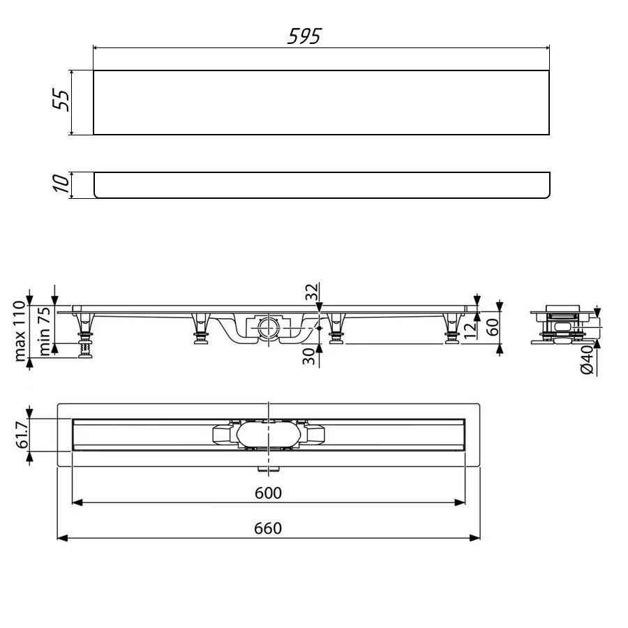 Душевой лоток Timo SP10 60 с решеткой PG10 60 хром матовый от магазина Vanna-Vanna.ru!