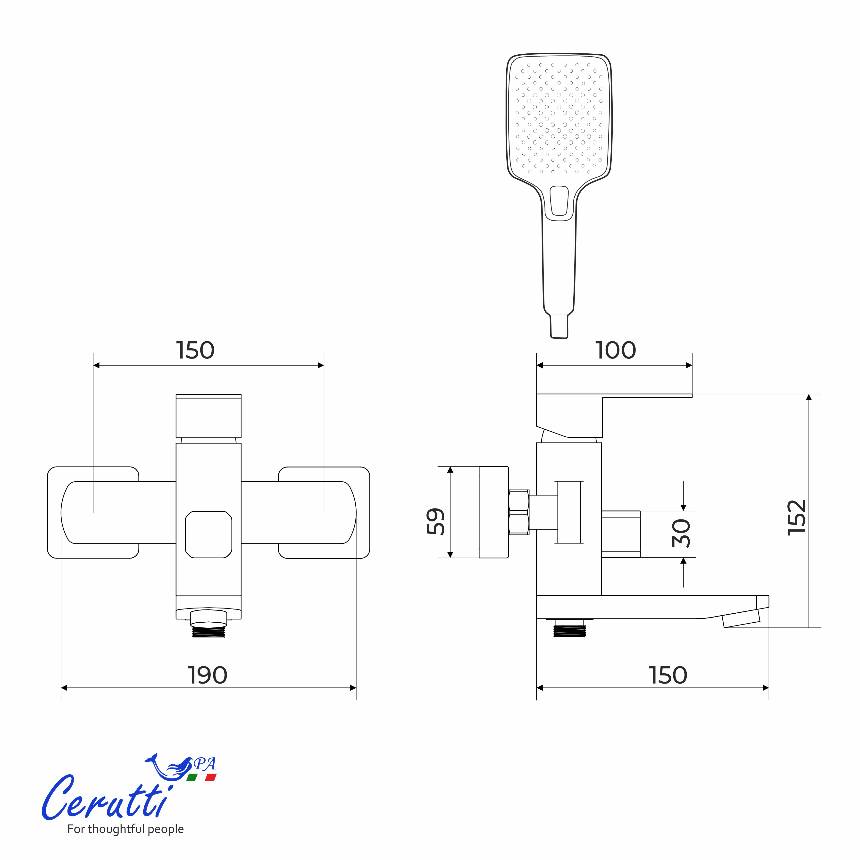 Смеситель для ванны Ceruttispa Клелия VMB (CLELIA VMB) из нержавеющей стали, цвет черный матовый