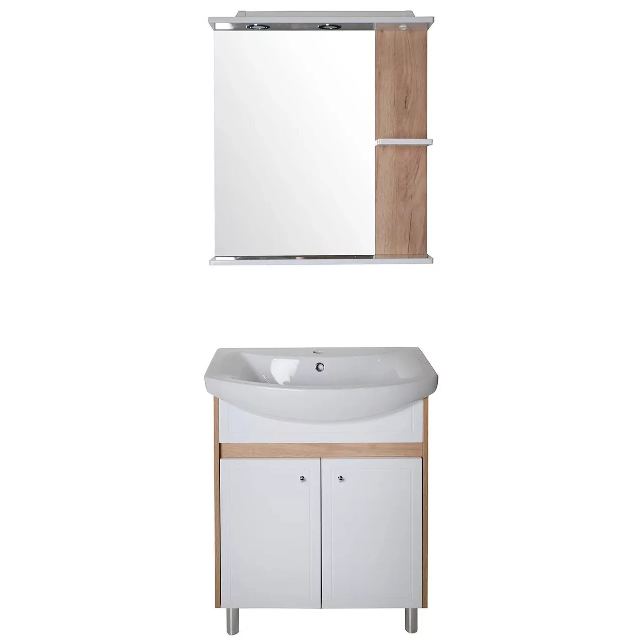 Тумба напольная Асб-мебель Альпина 70 с раковиной Балтика 70, белый/дуб золотой