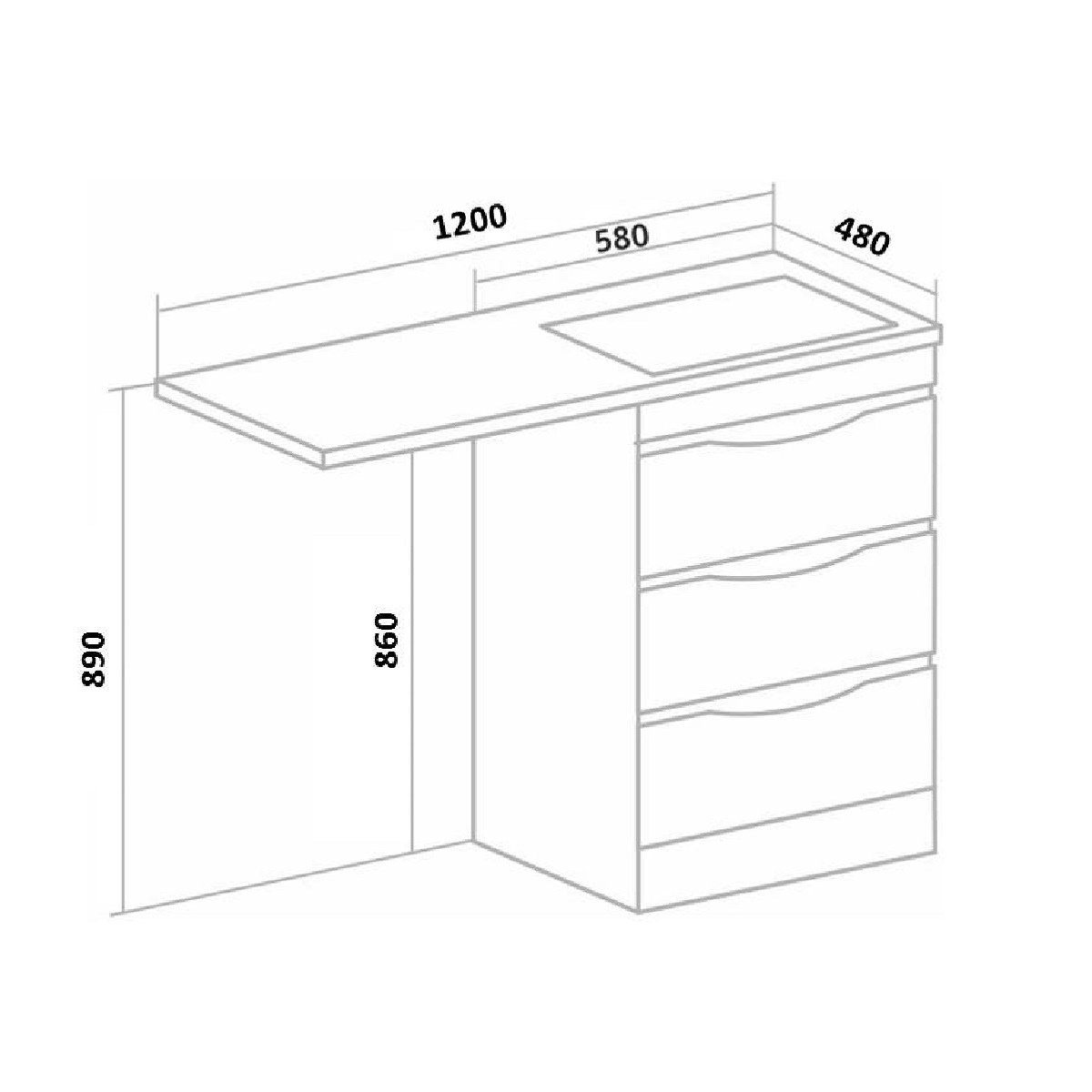 Тумба напольная Runo Орион 60 с раковиной Гамма 120 лайт чаша справа, белый