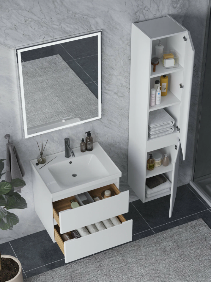 Тумба подвесная SanStar Riana 60 с раковиной Грейс 60 (комплект), белая