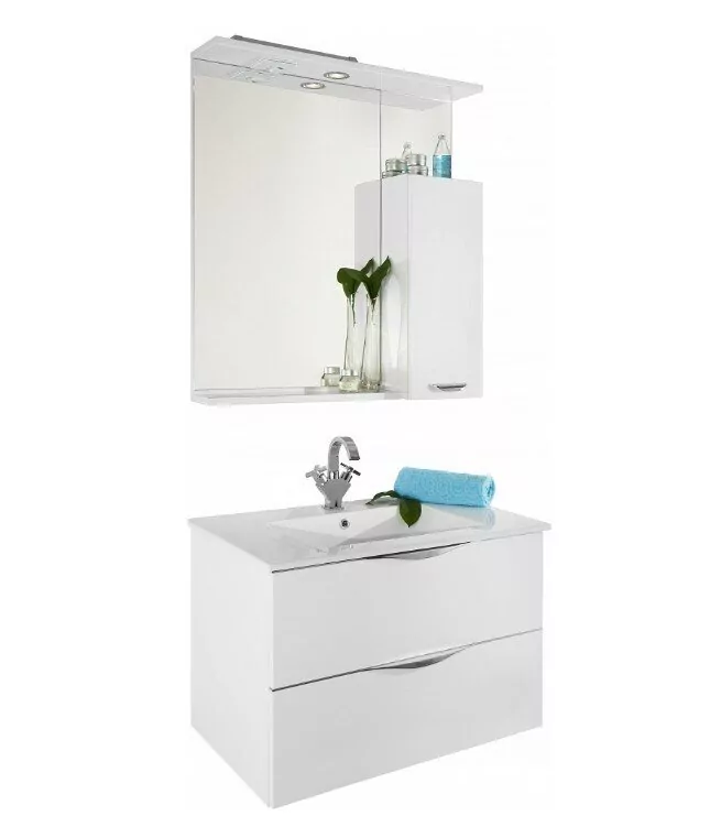 Зеркало со шкафчиком Vod-ok Марко 75 R, свет, белый + 13 цветов, ручка хром или черный