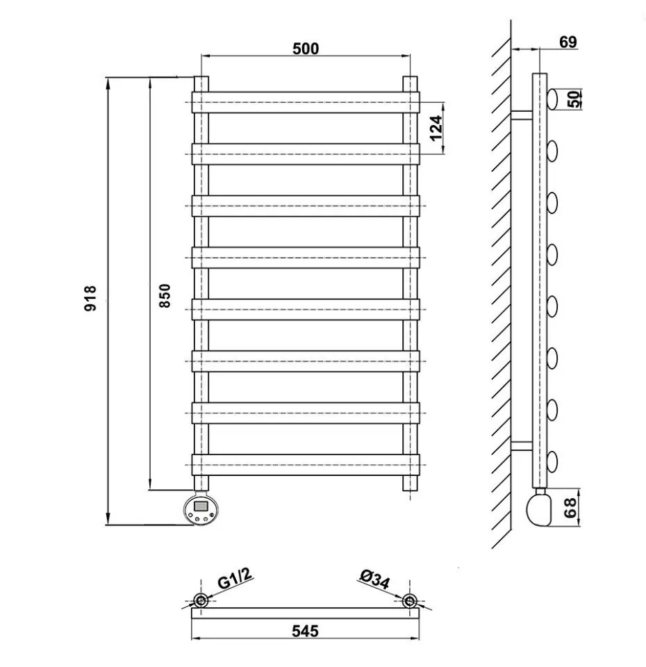 Полотенцесушитель электрический Domoterm Альфа П8 500х992 EL левый, белый матовый