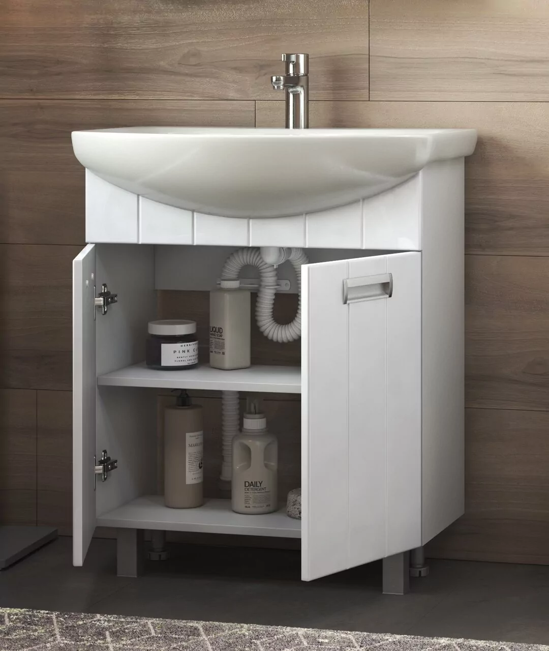 Тумба напольная Vigo Diana 70 с раковиной Балтика 70, 2 двери, белый