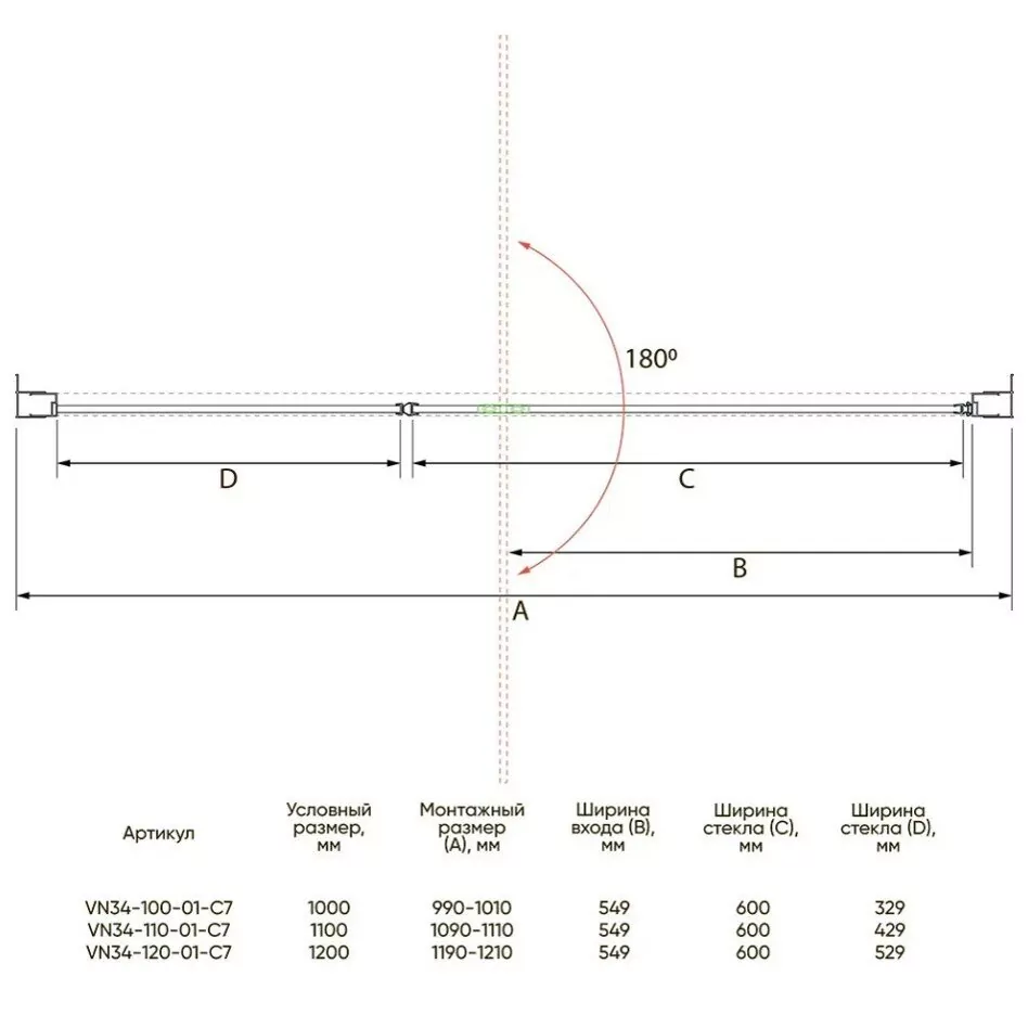 Душевая дверь Veconi VN34-100 в нишу, распашная, прозрачное стекло, хром