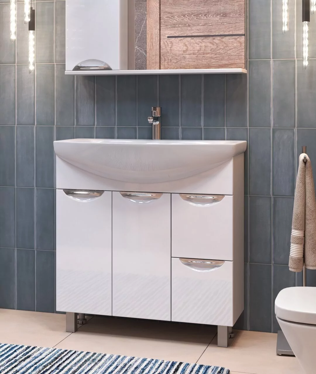 Тумба напольная Vigo Callao 80 с раковиной Балтика 80, 2 ящика, 2 двери, белый