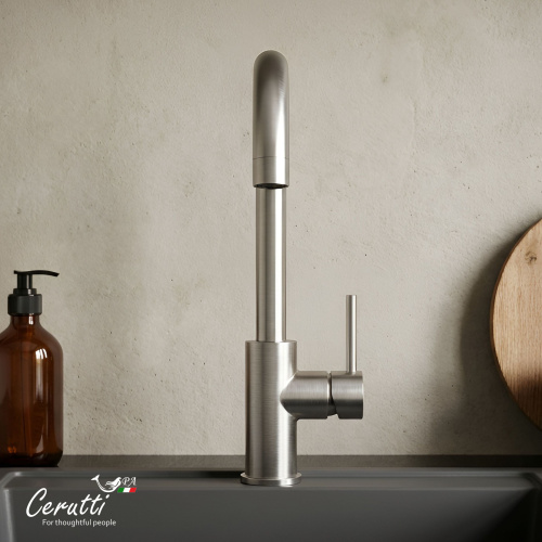 Cмеситель для кухни Ceruttispa Дуилио BN (DUILIO BN) из нержавеющей стали, цвет матовый никель
