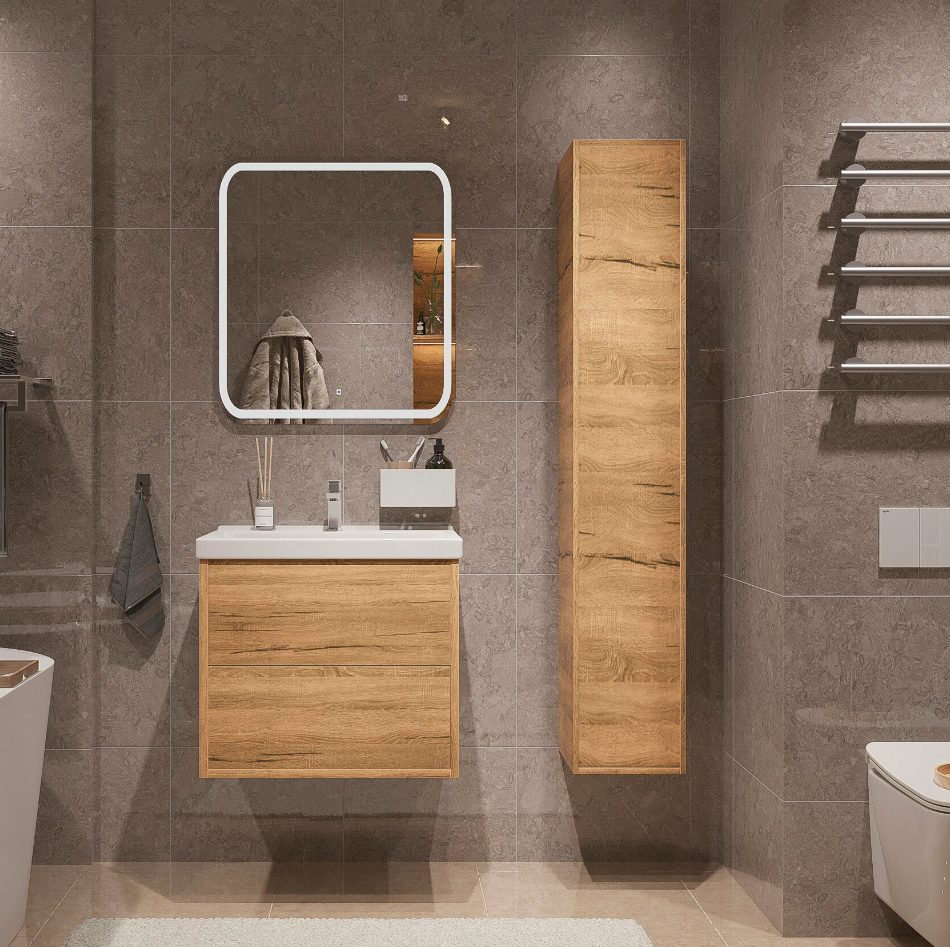 Тумба подвесная SanStar Siva 60 с раковиной Фест 60 Дуб вотан