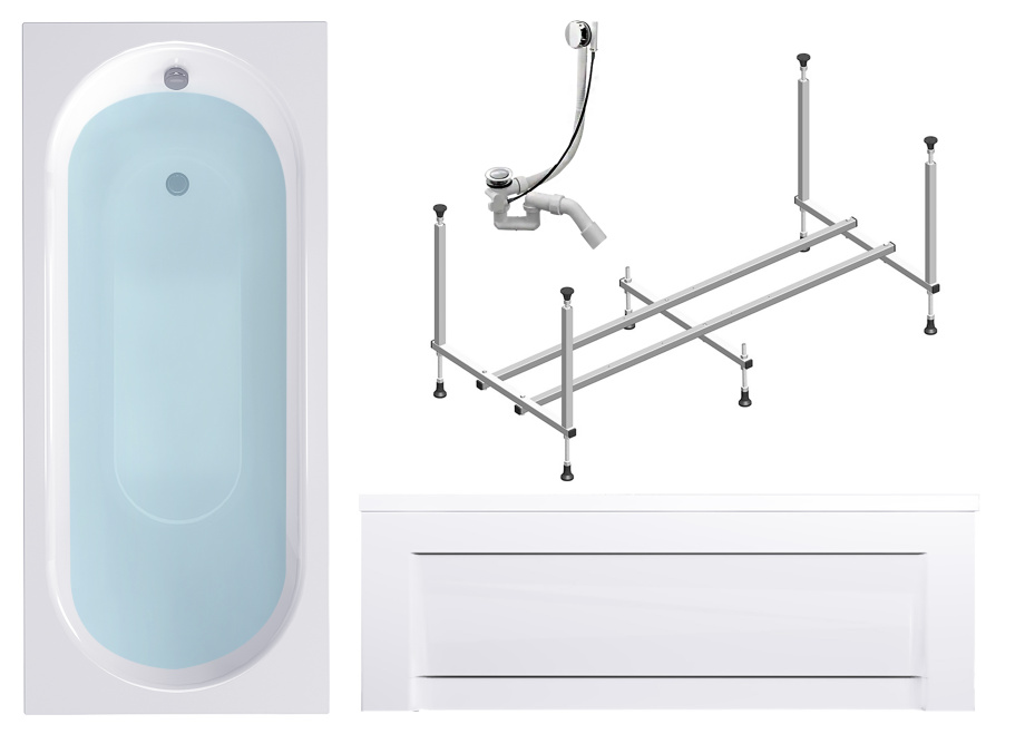 Комплект (4в1) Акриловая ванна TIMO ROHA1270 120*70*58+каркас+слив-перелив+фронтальная панель