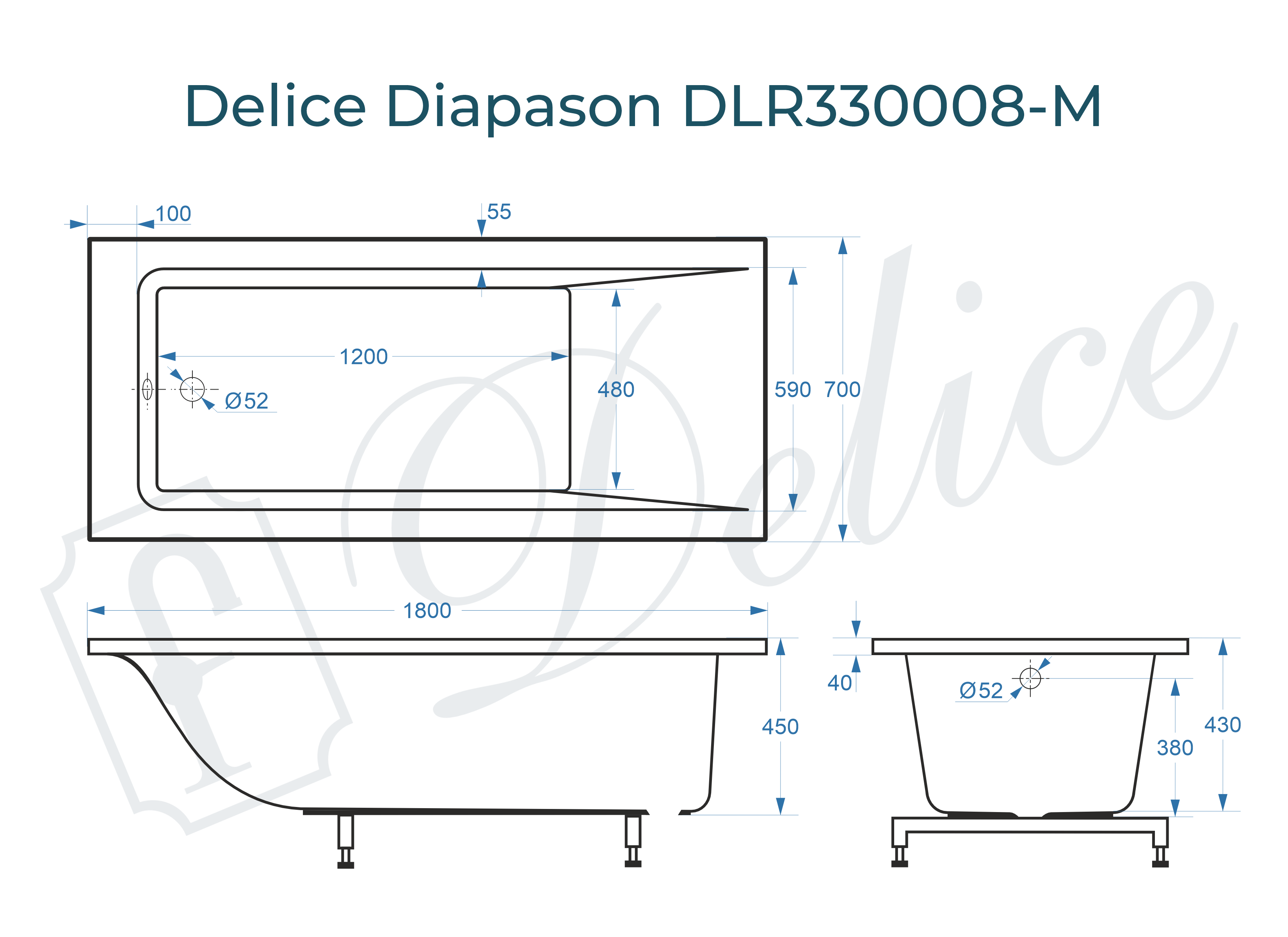 Ванна из литьевого мрамора Delice Diapason 180х70 матовая DLR330008-M