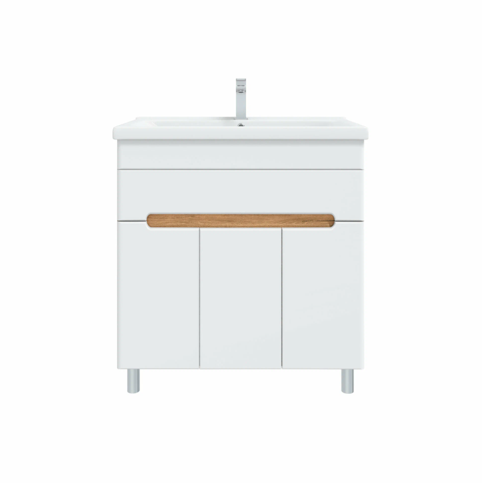 Тумба напольная SanStar Модена 80 с раковиной Фест 80, белая, дуб вотан