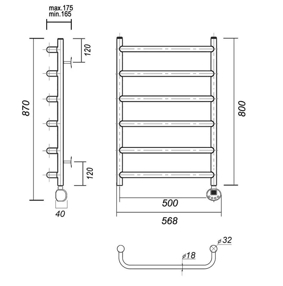 Полотенцесушитель электрический Domoterm Стефано П6 500x800 ER, хром