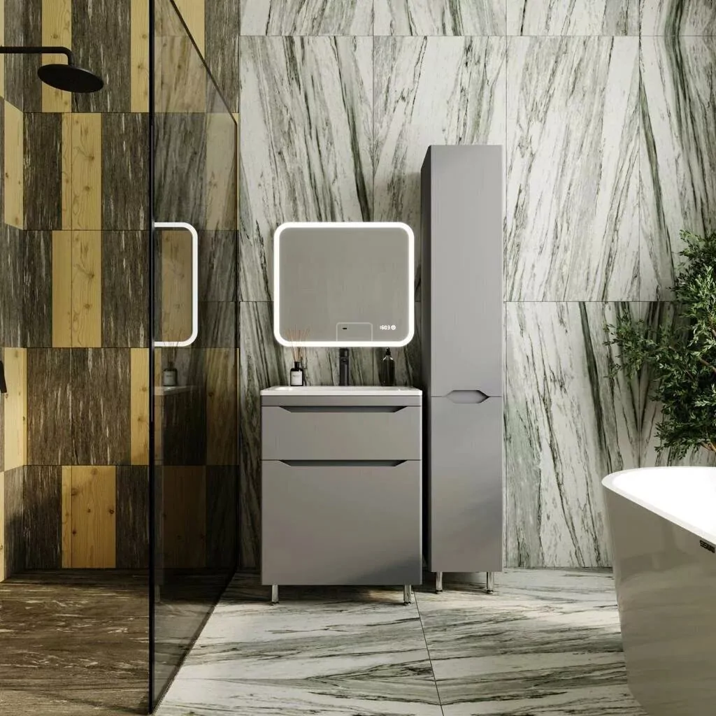 Пенал Style Line Марелла 30 R напольный, с корзиной, серый