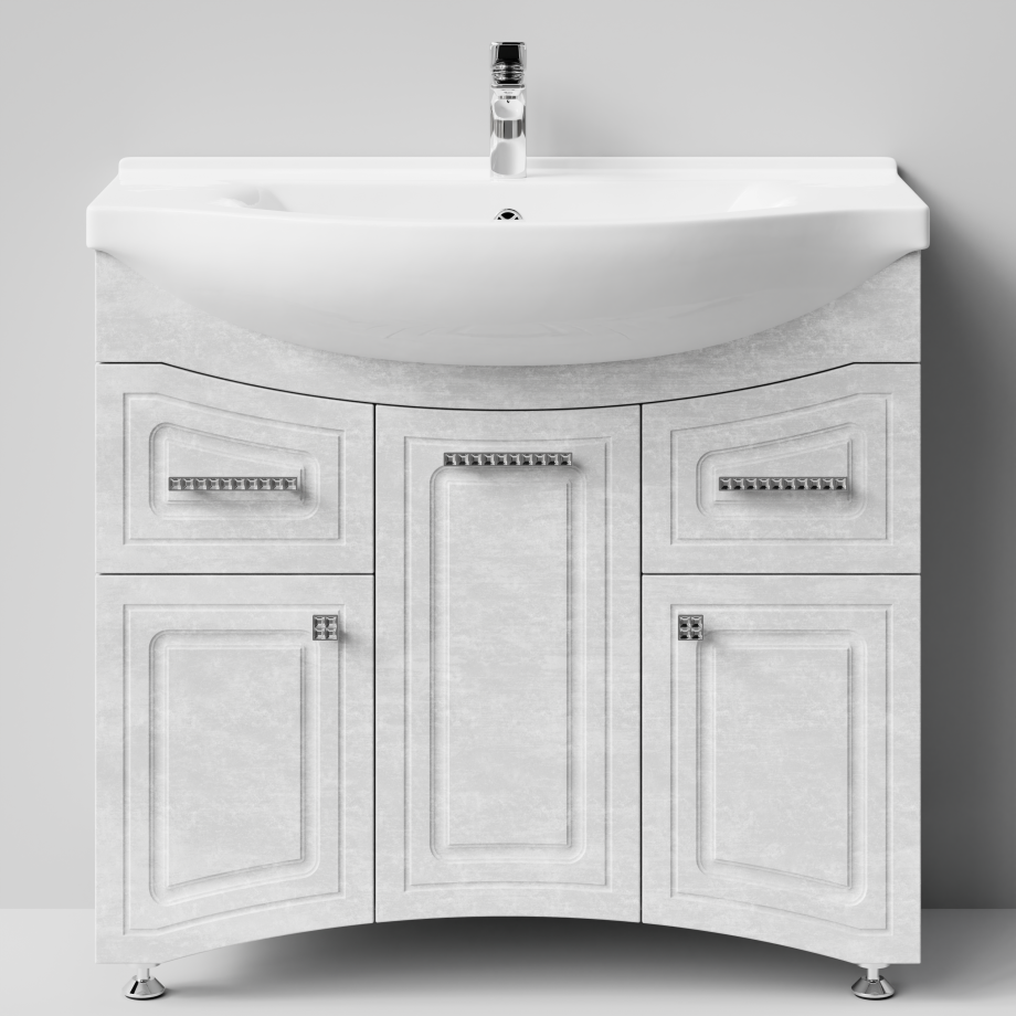 Тумба с раковиной Адам 90 напольная, Белый камень, петли слева