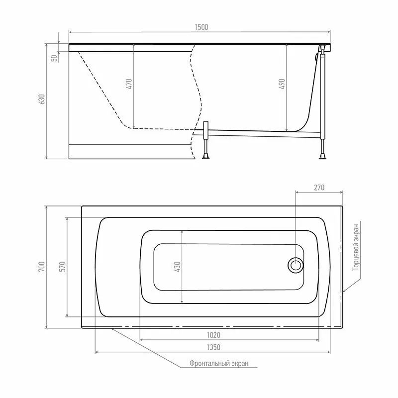Ванна акриловая Timo Ritta 150x70