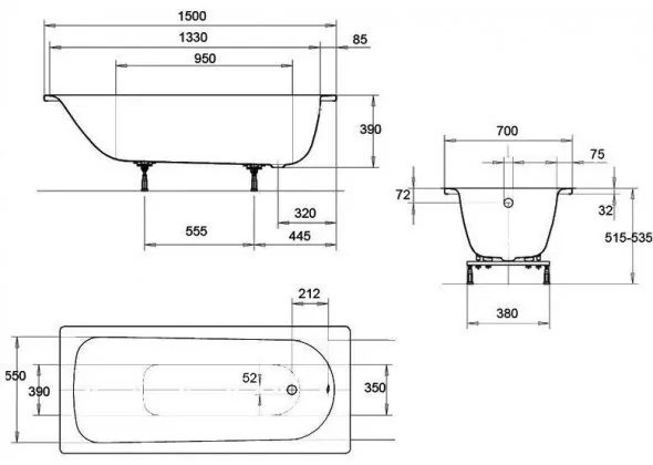 Ванна стальная Kaldewei Eurowa 150x70