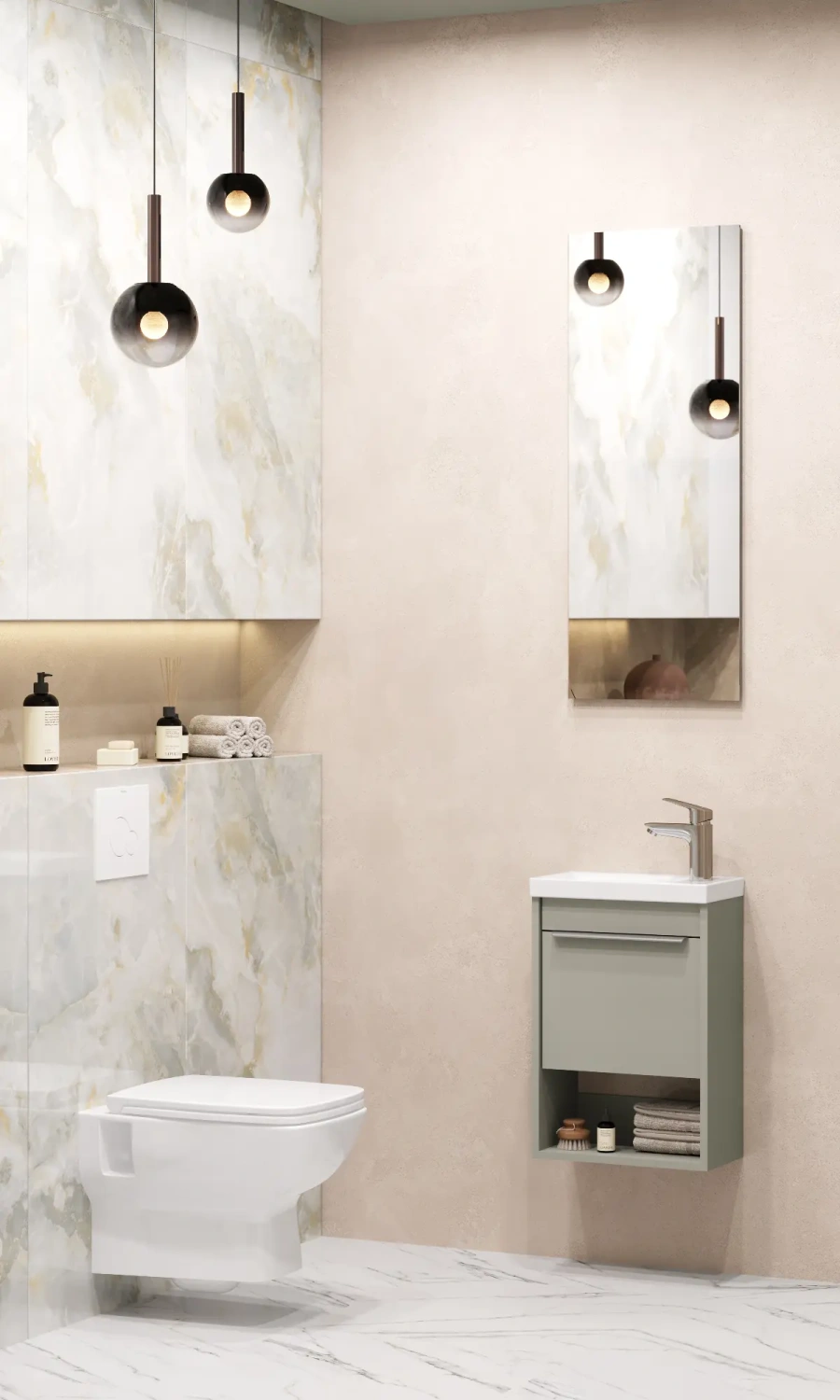 Тумба подвесная Aquaton Хоуп 40 с раковиной Миранда 40, 1 ящик, хаки от магазина Vanna-Vanna.ru!