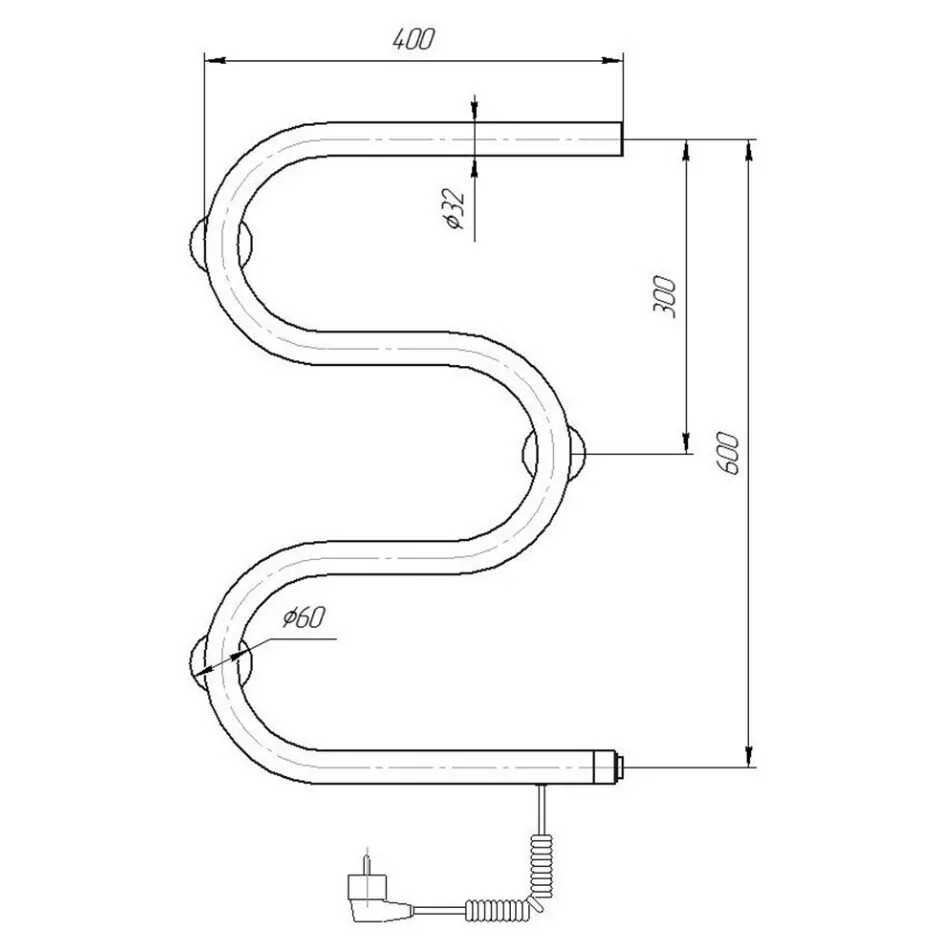 Полотенцесушитель электрический Domoterm 107-32 60х40 R правый, хром