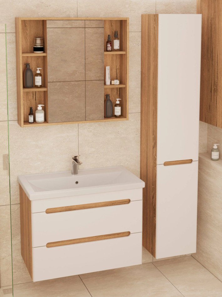 Тумба подвесная SanStar Diva 70 с раковиной Como 70 белый, дуб вотан