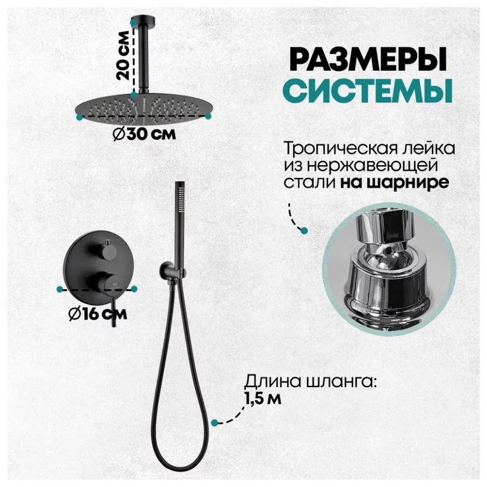 Душевая система встраиваемая (без излива) Grocenberg GB5099BL-4, черный от магазина Vanna-Vanna.ru!