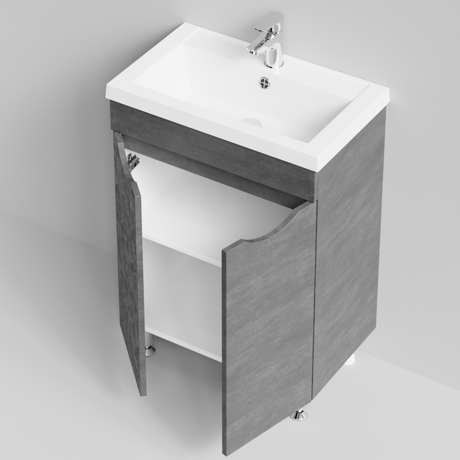 Тумба с раковиной Vod-ok Смайл 58 напольная, Серый камень