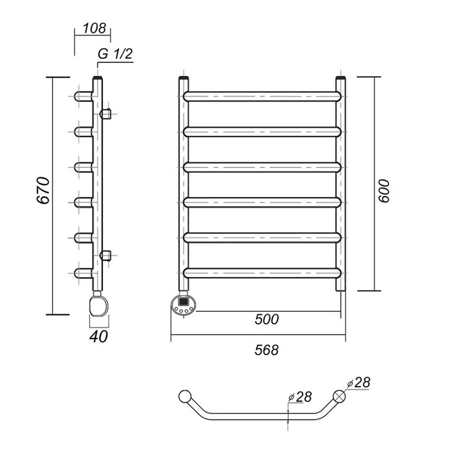 Полотенцесушитель электрический Domoterm Лаура Плюс П6 500х600 АБР EL, античная бронза