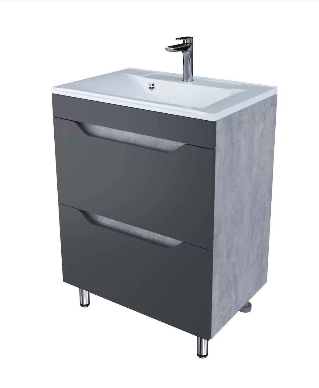 Тумба Stella Polar Абигель 65 с раковиной Milen 65 напольная, 2 ящика, серый/цемент